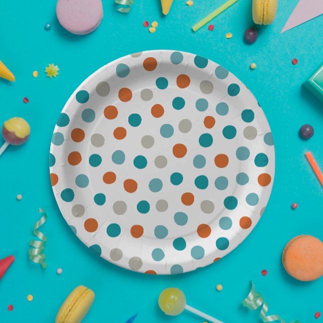 Teal Orange Polka Dots Paper plate (Fun polka dots for a summer celebration)