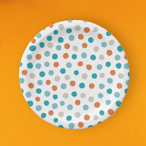 Teal Orange Polka Dots Paper plate