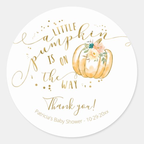 Teal Orange Pumpkin Fall Baby Shower Thank You Classic Round Sticker