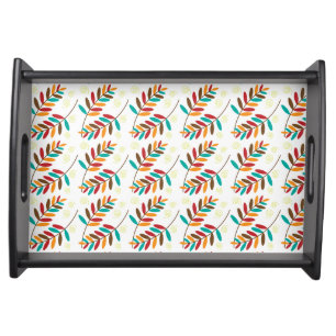 Teal, Orange, Red, Brown Fall Leaf Pattern Serving Tray