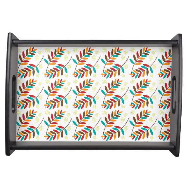Teal, Orange, Red, Brown Fall Leaf Pattern Serving Tray (Front)