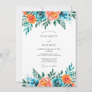 Teal Orange Resplendent Summer Wedding Invitation