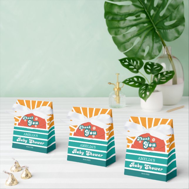 Teal Orange Retro Baby Shower Favor Treat Box (Multiple)