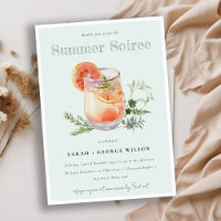 Teal Orange Summer Soiree Cocktail Pool Party Invitation