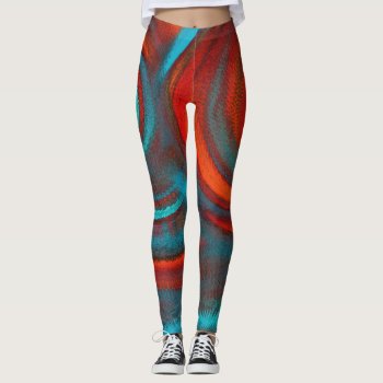 Teal Orange Swirling Abstract Modern Pattern Leggings by Flissitations at Zazzle