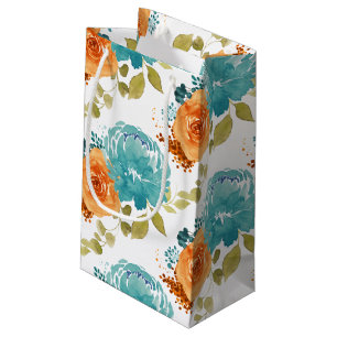 Teal Orange Terracotta Boho Floral Small Gift Bag