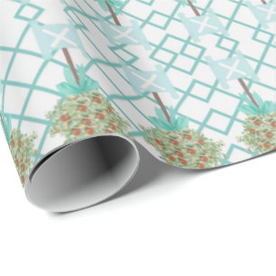 Teal Orange Topiary Robin's Egg Blue  Wrapping Pap Wrapping Paper