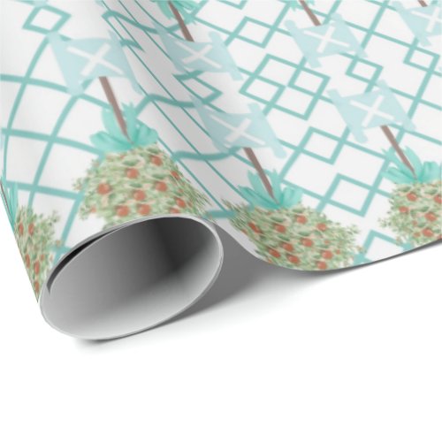 Teal Orange Topiary Robins Egg Blue  Wrapping Pap Wrapping Paper