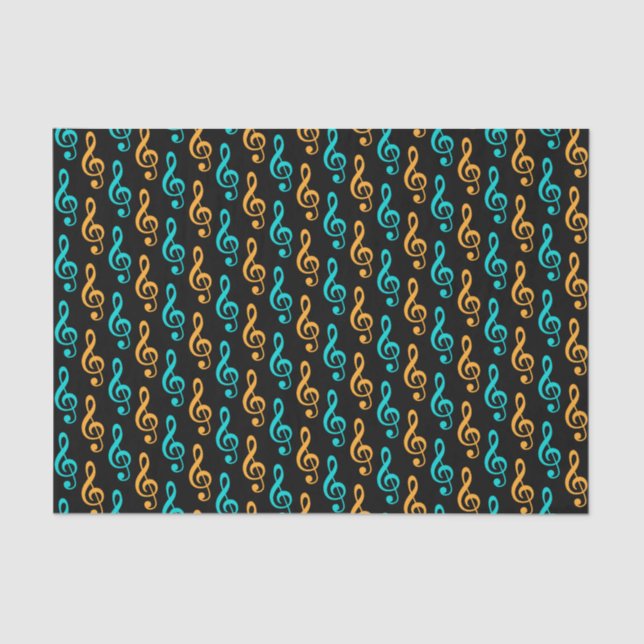Teal & Orange Treble Clef Musical Symbols Tissue Paper (Front)