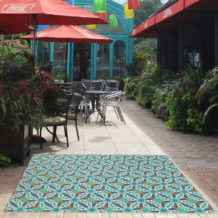 Teal / Orange Tropical Dance Pattern - Poolside Outdoor Rug