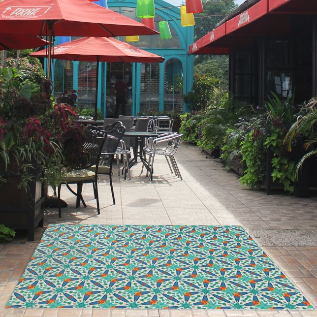 Teal / Orange Tropical Dance Pattern - Poolside  Outdoor Rug (Artist's Impression - scale will depend on choice of rug sizes)