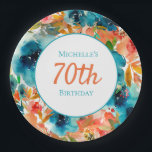 Teal Orange Watercolor Floral 70th Birthday  Paper Plates<br><div class="desc">Pretty,  colorful,  and feminine 70th birthday party paper plates designed with cute teal and orange watercolor floral.  Text is fully customizable,  so these paper plates can be designed for any age.</div>