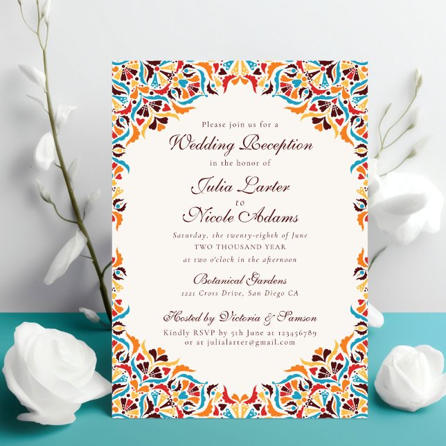 Teal Orange Whimsical Floral Mandala Wedding Invitation (Creator Uploaded)