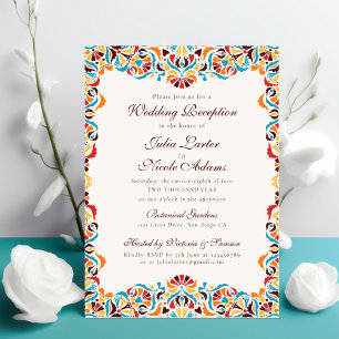 Teal Orange Whimsical Floral Mandala Wedding Invitation