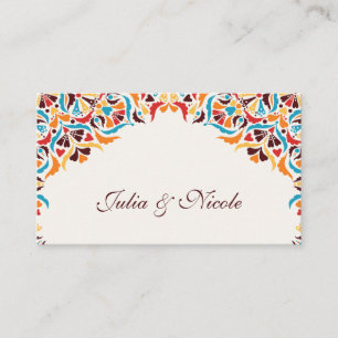 Teal Orange Whimsical Floral Wedding Place Card