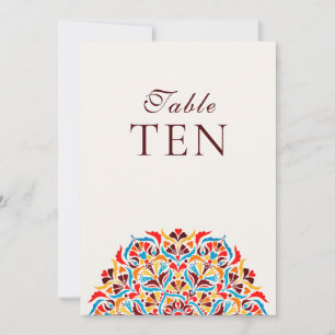 Teal Orange Whimsical Floral Wedding Table Number