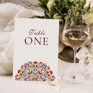 Teal Orange Whimsical Floral Wedding Table Number