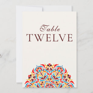 Teal Orange Whimsical Floral Wedding Table Number