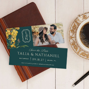 Teal Orchid Monogram Save the Date Photo Bookmark