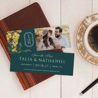Teal Orchid Monogram Save the Date Photo Bookmark