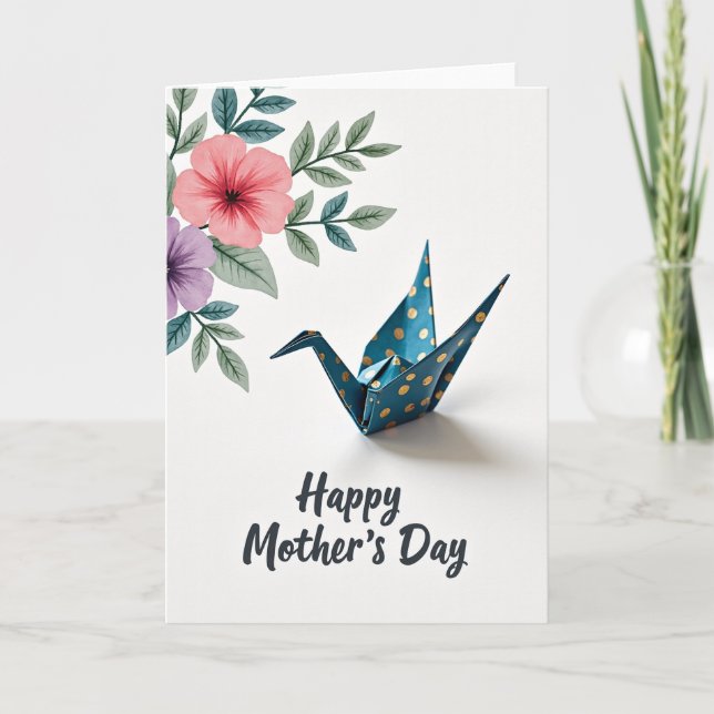Teal Origami Floral Mothers Day Card (Front)