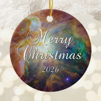Teal Orion in Infrared Merry Christmas Ceramic Ornament