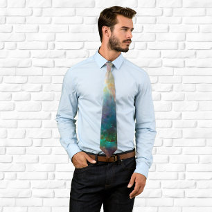 Teal Orion Nebula Cosmic Photo Neck Tie