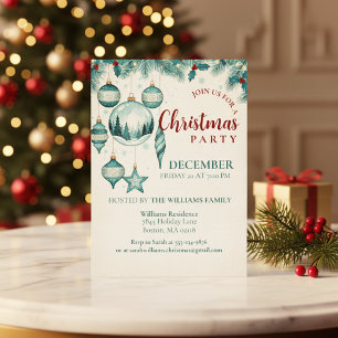 Teal Ornament Christmas Party Invitation Art