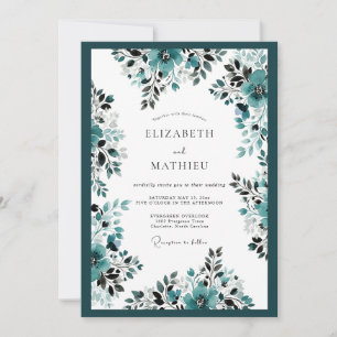 Teal Ornate Botanical Wedding Invitation