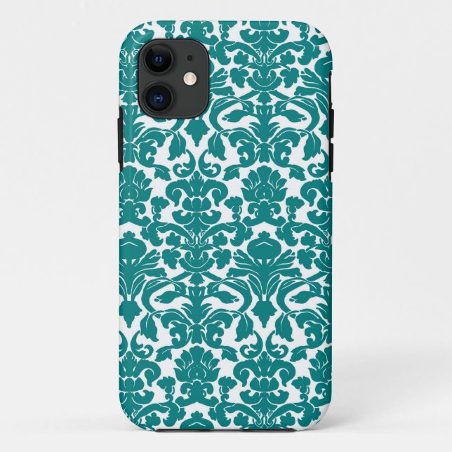 Teal Ornate Floral Damask Pattern Case-Mate iPhone Case (Back)