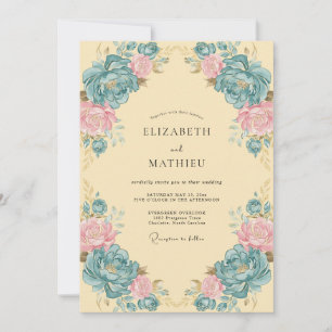 Teal Ornate Floral Wedding Invitation