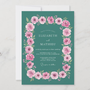 Teal Ornate Rose Wedding Invitation