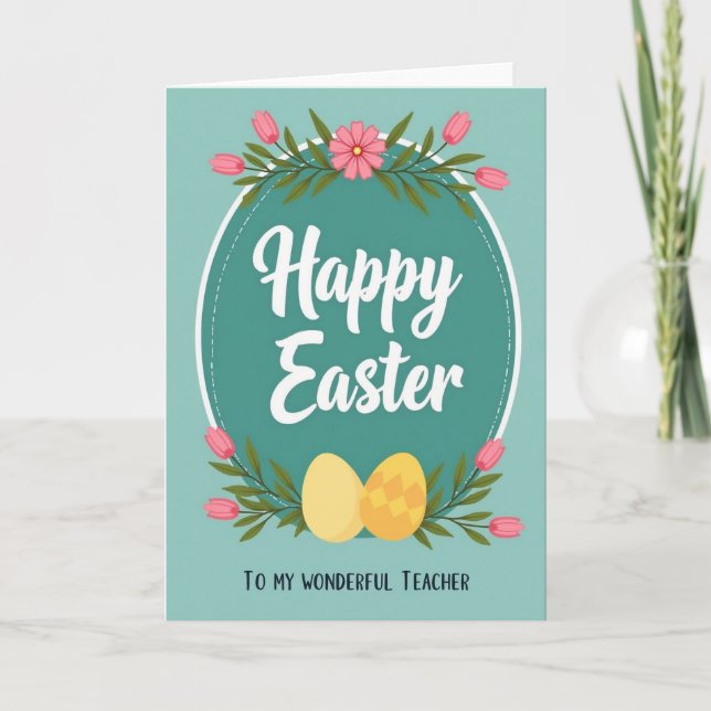 Teal Oval Easter Teacher Card (Front)