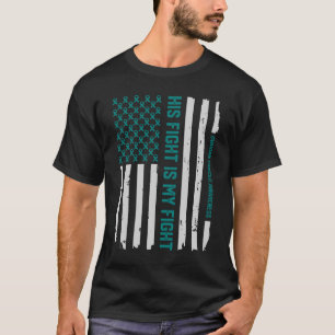 Teal Ovarian Cancer Awareness Ribbon American Flag T-Shirt