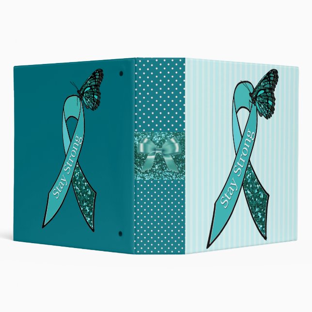 Teal Ovarian Cancer Awareness Ribbon and Butterfly 3 Ring Binder (Background)