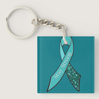 Teal Ovarian Cancer Awareness Ribbon and Butterfly Keychain