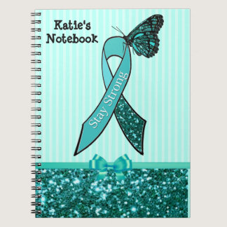 Teal Ovarian Cancer Awareness Ribbon & Butterfly C Notebook