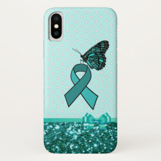 Teal Ovarian Cancer Awareness Ribbon & Butterfly iPhone X Case