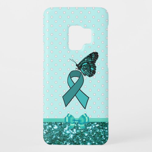 Teal Ovarian Cancer Awareness Ribbon  Butterfly Case_Mate Samsung Galaxy S9 Case