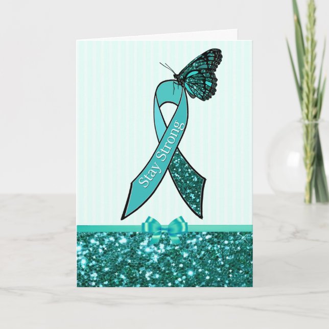 Teal Ovarian Cancer Awareness Ribbon Support Card (Front)
