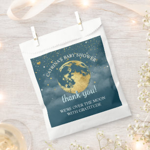 Teal Over the Moon and Stars Celestial Baby Shower Favor Bag