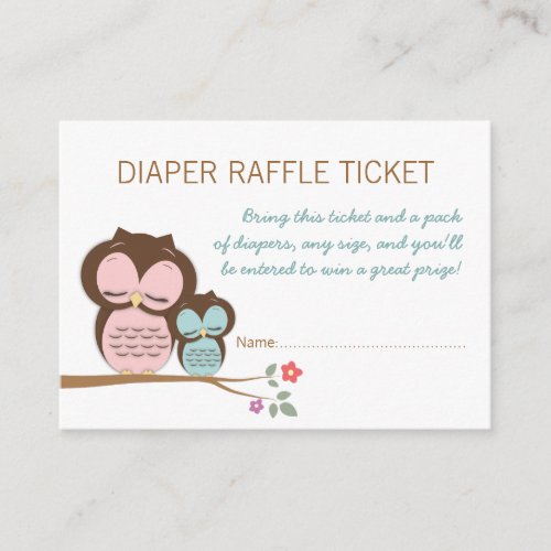 Teal Owl Baby Shower Diaper Raffle Ticket Insert Business Card