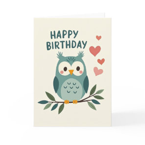 Teal Owl Birthday Card