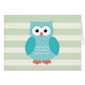 Teal Owl on Pastel Green Stripes (Front Horizontal)