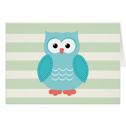 Teal Owl on Pastel Green Stripes (Front Horizontal)