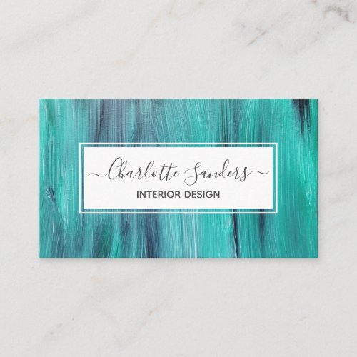 Teal paint and white business card