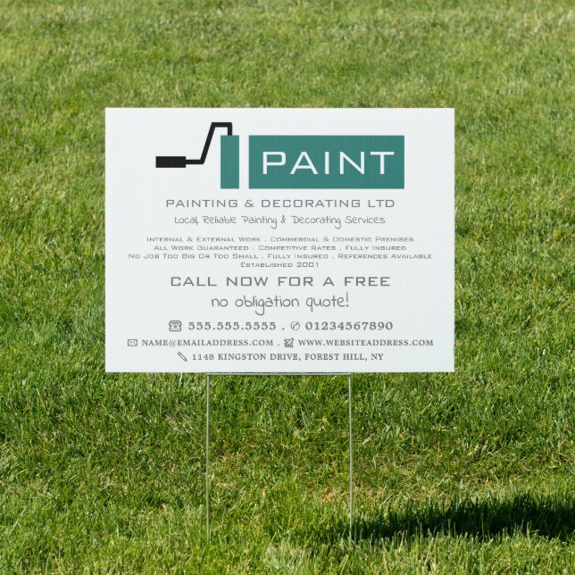 Teal Paint Roller, Painter & Decorator Sign (Insitu)