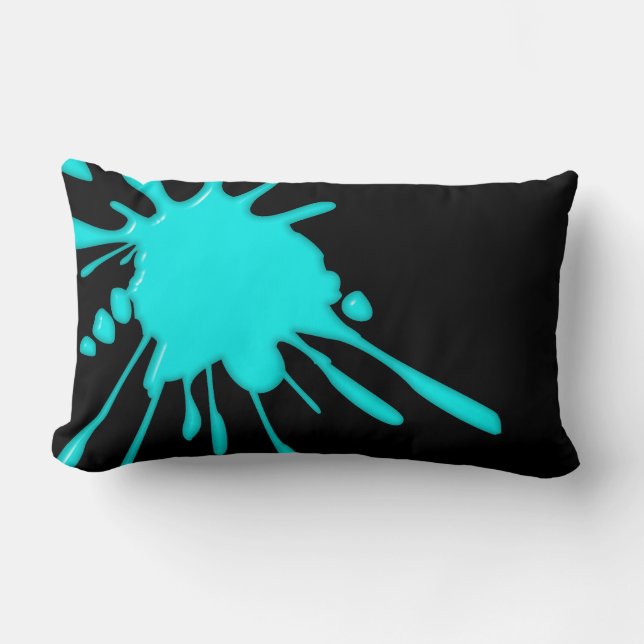 Teal Paint Splatter Black American MoJo Lumbar Pil Pillow (Front)