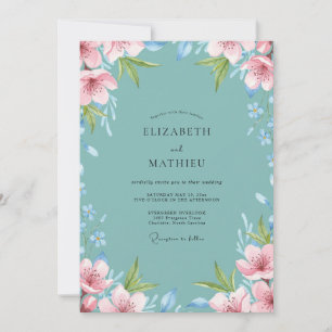 Teal Painted Foliage Wedding Invitation