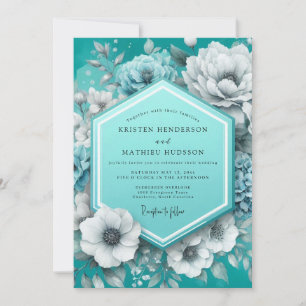 Teal Painterly Anemone Wedding Invitation